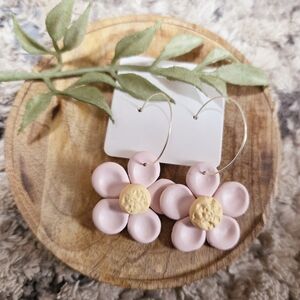 NWT Pink Flower Hoop Earrings with Yellow Centers/ STATEMENT/